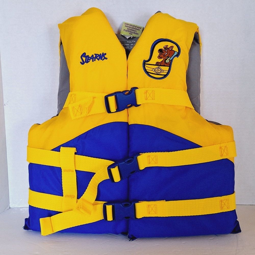 ❤️Stearns Scooby-Doo ski vest blue & yellow 26-29" chest 🤍50-90 lbs